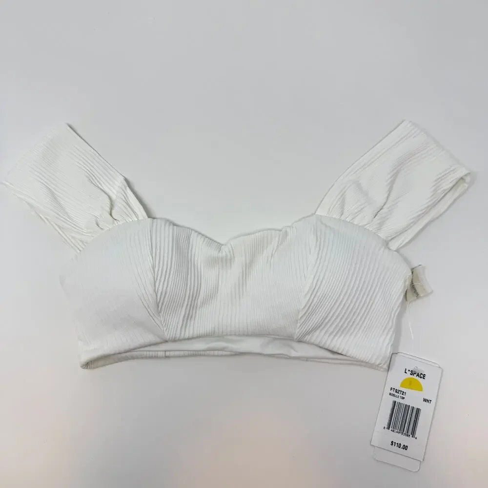 L*SPACE Gizelle Ribbed Wide Strap Bikini Top In White Size Small New